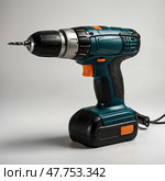 Cordless drill with adjustable torque on a neutral background showing versatile tool for various DIY projects. Стоковое AI-изображение, AI-художник Сергей Толмачёв / Фотобанк Лори