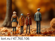 Miniature people figurines of parents and children do not understand each other on walk in park. The concept of problem of intergenerational relations, created with Generative AI. Стоковое AI-изображение, AI-художник Данила Большаков / Фотобанк Лори