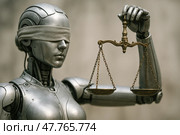 Робот Фемида в весами в руках. Стоковое AI-изображение, AI-художник Дина Етова / Фотобанк Лори