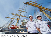 Monaco, Monaco Ville, Monte-Carlo, 2015.09.04: Four-masted barque ship, the Russian training ship is in the port of Hercules in Monaco, in the program of the Year of Russia in Monaco, sunny day. Редакционное фото, фотограф Vladimir Drozdin / Фотобанк Лори