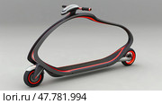 A black and red scooter stands on a plain gray surface. The scooter is sleek and modern, with vibrant colors contrasting against the neutral background. Стоковое AI-изображение, AI-художник Данила Большаков / Фотобанк Лори