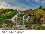 Beautiful rural landscape with waterfall. Стоковое фото, фотограф Сергей Завьялов / Фотобанк Лори