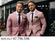 Elegant Bond: A Captivating Encounter of Two Dapper Gentlemen Sharing a Moment. Стоковое AI-изображение, AI-художник Данила Большаков / Фотобанк Лори