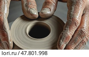 Crafting pottery on spinning wheel: closeup of skilled hands shaping clay. Стоковое AI-видео, аниматор Sabyna75 / Фотобанк Лори