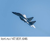 Moscow Russia Zhukovsky Airfield 25 July 2021: aerobatic MiG-35 perfoming demonstration flight of the international aerospace salon MAKS-2021 (2019 год). Стоковое фото, фотограф Фотограф / Фотобанк Лори