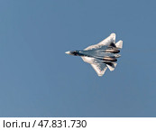 Moscow Russia Zhukovsky Airfield 25 July 2021: Demonstration of the latest Russian SU-57 fighterof the international aerospace salon MAKS-2021 (2019 год). Стоковое фото, фотограф Фотограф / Фотобанк Лори