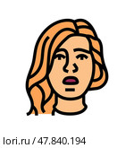 worry woman expression color icon vector illustration. Стоковая иллюстрация, иллюстратор Vectorwin / Фотобанк Лори