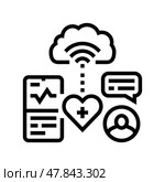 remote patient monitoring healthcare innovation line icon vector illustration. Стоковая иллюстрация, иллюстратор Vectorwin / Фотобанк Лори