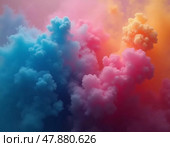Bright plumes of colored smoke billow against a serene sky, infusing the natural landscape with a cascade of vibrant hues. This spectacle captivates onlookers, enhancing the ambiance. Generative AI. Стоковое AI-изображение, AI-художник Юлия Петровская / Фотобанк Лори