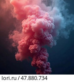 Bright plumes of colored smoke billow against a serene sky, infusing the natural landscape with a cascade of vibrant hues. This spectacle captivates onlookers, enhancing the ambiance. Generative AI. Стоковое AI-изображение, AI-художник Юлия Петровская / Фотобанк Лори
