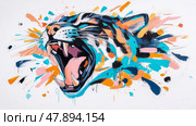 Abstract Roar: Colorful, Expressive Painting of a Feline's Ferocious Yell, Showing Raw Power and Untamed Spirit. Стоковое AI-изображение, AI-художник Данила Большаков / Фотобанк Лори