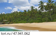 Sea waves on tropical beach and palms (2023 год). Стоковое видео, видеограф Михаил Коханчиков / Фотобанк Лори
