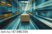 Cardboard boxes speeding on a conveyor belt in a bustling warehouse. Packages Move on a Conveyor Belt. Logistics and transportation background. Product distribution center. Moving image. Export, cargo. Стоковое AI-видео, аниматор Марина Демидюк / Фотобанк Лори