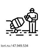 worker mixing cement concrete line icon vector illustration. Стоковая иллюстрация, иллюстратор Vectorwin / Фотобанк Лори