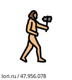 neanderthal human evolution color icon vector illustration. Стоковая иллюстрация, иллюстратор Vectorwin / Фотобанк Лори