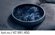 Reflective surface showcasing stars and constellations during a clear night in a serene outdoor environment. Стоковое AI-изображение, AI-художник Сергей Толмачёв / Фотобанк Лори