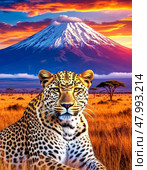 The leopard (Lat. Panthera pardus) is a species of predatory mammals of the cat family, belonging to the subfamily of big cats. The species' range covers Africa and the southern half of Asia. Стоковое AI-изображение, AI-художник Сергей Елизарьев / Фотобанк Лори