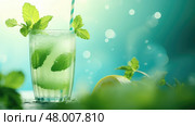 glass refreshing juice drink minty ai generated. Стоковое AI-изображение, AI-художник Vectorwin / Фотобанк Лори