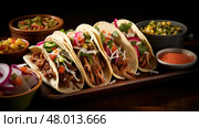 delicious tacos mexican food carnitas ai generated. Стоковое AI-изображение, AI-художник Vectorwin / Фотобанк Лори
