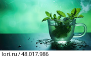 green mint tea drink minty ai generated. Стоковое AI-изображение, AI-художник Vectorwin / Фотобанк Лори