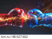 two boxing gloves clashing in a test. Стоковое AI-изображение, AI-художник Anastasy Yarmolovich / Фотобанк Лори