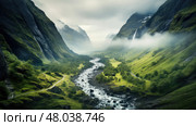 rier v shaped valley ai generated. Стоковое AI-изображение, AI-художник Vectorwin / Фотобанк Лори