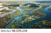 tidal salt marsh landscape ai generated. Стоковое AI-изображение, AI-художник Vectorwin / Фотобанк Лори