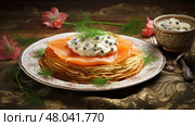 hotcake traditional pancake food ai generated. Стоковое AI-изображение, AI-художник Vectorwin / Фотобанк Лори