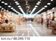 Shopping center rows, soft focus, bluer effect. Make purchases in the store or online. A large modern store, a huge selection of products. Стоковое AI-изображение, AI-художник Ирина Старикова / Фотобанк Лори