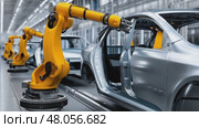 Robotic arms opening car door on assembly line. Стоковое AI-видео, аниматор Юрий Поздников / Фотобанк Лори