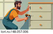 Furniture assembler assemble chest drawer, man hold screwdriver. AI Generative. Стоковое AI-видео, аниматор Spirit River / Фотобанк Лори