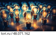 inspiration ideas light bulb ai generated. Стоковое AI-изображение, AI-художник Vectorwin / Фотобанк Лори