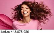 arms happy woman pink background Finally in ai generated. Стоковое AI-изображение, AI-художник Vectorwin / Фотобанк Лори