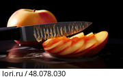 precision cut peach fruit ai generated. Стоковое AI-изображение, AI-художник Vectorwin / Фотобанк Лори