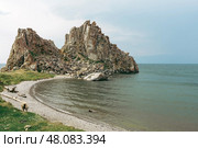 Shamanka rock at Olkhon Island in Baikal lake. Стоковое фото, фотограф Екатерина Якименко / Фотобанк Лори