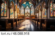 candles church interior ai generated. Стоковое AI-изображение, AI-художник Vectorwin / Фотобанк Лори
