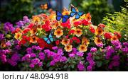 pollinators butterfly flower bed ai generated. Стоковое AI-изображение, AI-художник Vectorwin / Фотобанк Лори