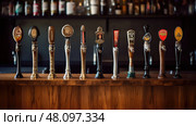 kegerator beer taps ai generated. Стоковое AI-изображение, AI-художник Vectorwin / Фотобанк Лори