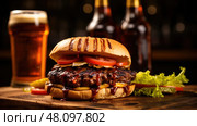 sizzle beer and bbq ai generated. Стоковое AI-изображение, AI-художник Vectorwin / Фотобанк Лори