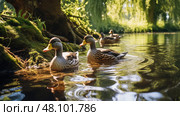 feathers duck on water ai generated. Стоковое AI-изображение, AI-художник Vectorwin / Фотобанк Лори