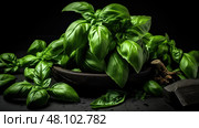 mint herbs on black ai generated. Стоковое AI-изображение, AI-художник Vectorwin / Фотобанк Лори