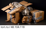 shipping damaged boxes ai generated. Стоковое AI-изображение, AI-художник Vectorwin / Фотобанк Лори
