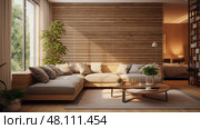 focal wood slat wall ai generated. Стоковое AI-изображение, AI-художник Vectorwin / Фотобанк Лори