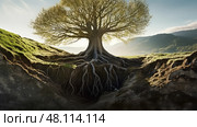 nature rooted tree ai generated. Стоковое AI-изображение, AI-художник Vectorwin / Фотобанк Лори
