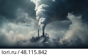 industrial power plant smoke stack ai generated. Стоковое AI-изображение, AI-художник Vectorwin / Фотобанк Лори
