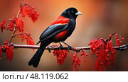 bird black birds with red wings. Стоковое AI-изображение, AI-художник Vectorwin / Фотобанк Лори