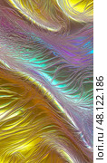 Background, bright abstract design with shimmering neon and metallic multicolored waves. Стоковое AI-изображение, AI-художник Анастасия Пальчикова / Фотобанк Лори