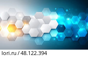 Abstract Hexagon Technology Background, Futuristic Digital Grid. Абстрактный шестиугольный технологический фон, футуристическая цифровая сетка. Стоковое AI-изображение, AI-художник Katsiaryna Repich / Фотобанк Лори