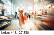shoppers blurred clothing store interior ai generated. Стоковое AI-изображение, AI-художник Vectorwin / Фотобанк Лори