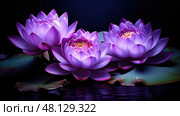 unfurling purple lotus flower ai generated. Стоковое AI-изображение, AI-художник Vectorwin / Фотобанк Лори